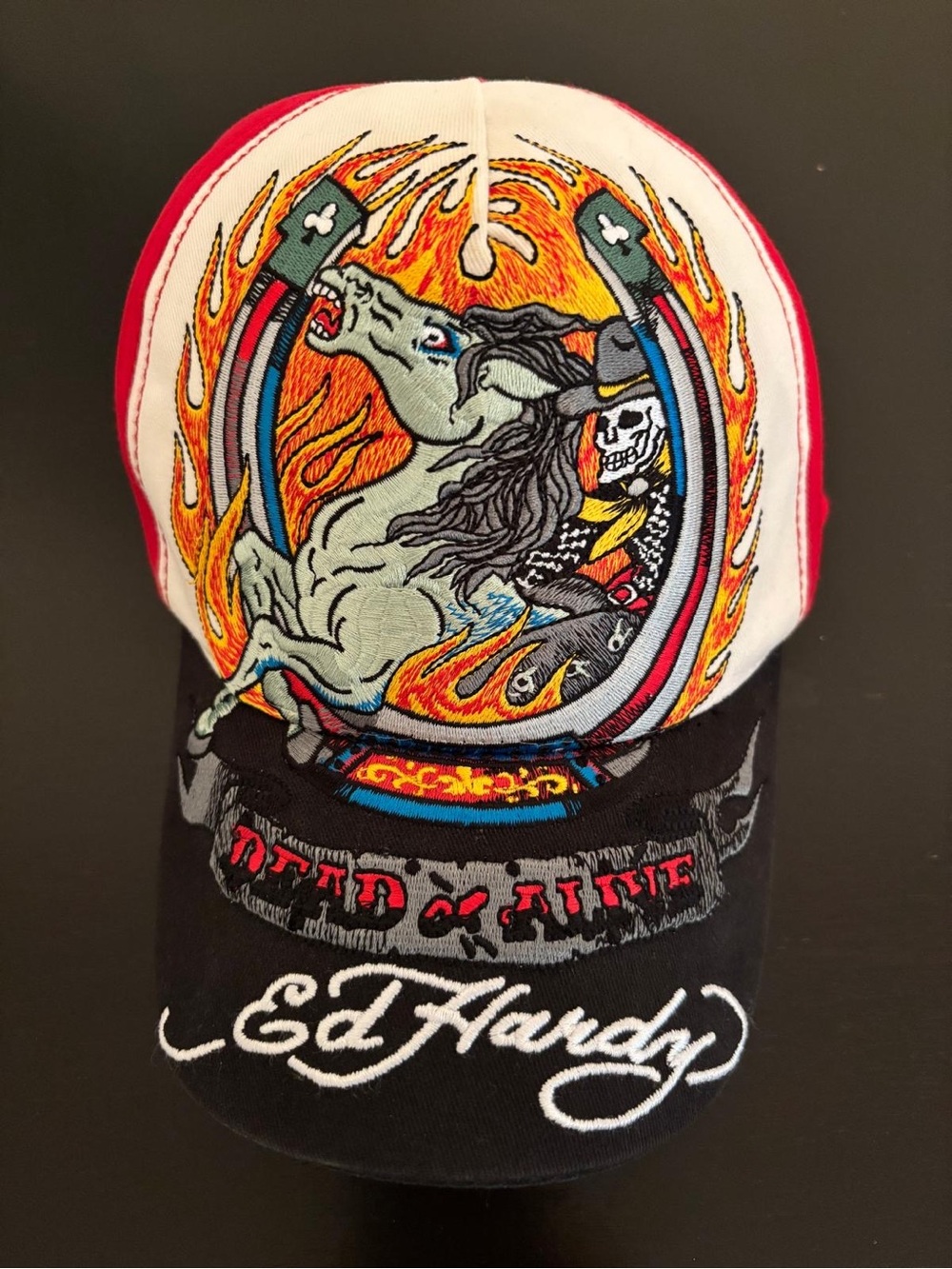 Ed Hardy Kids Red and Black Embroidered Logo Baseball Cap - One size